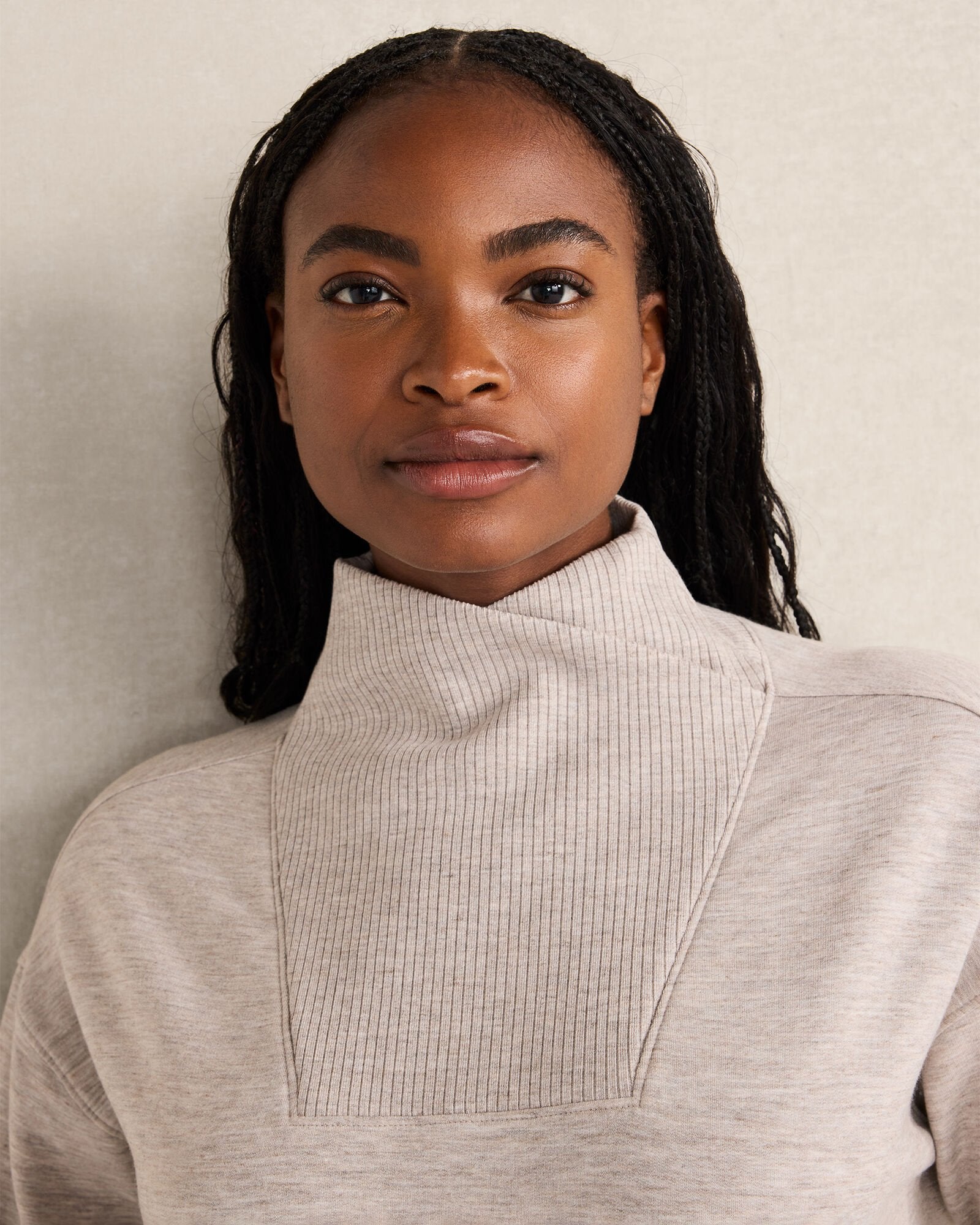 FROST HTHR|TAUPE HEATHER|HUNTER FLEECE CROSSOVER SWEATSHIRT | Talbots discount