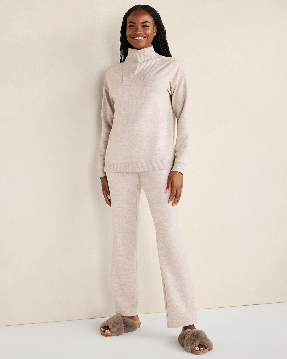 FROST HTHR|TAUPE HEATHER|HUNTER FLEECE STRAIGHT LEG PANTS | Talbots online