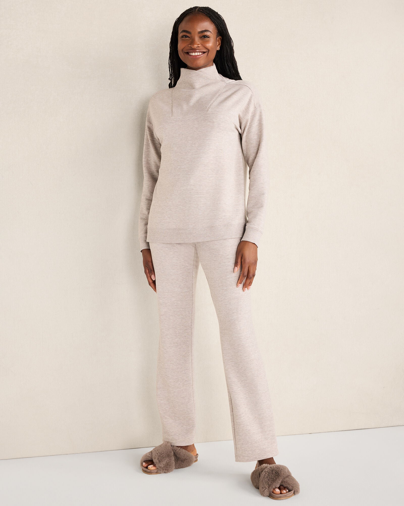 FROST HTHR|TAUPE HEATHER|HUNTER FLEECE STRAIGHT LEG PANTS | Talbots sale