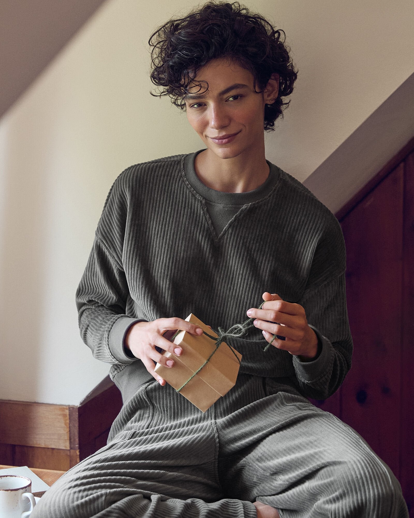 CHANTRELLE|GLACIER FROST|RAINFALL CORDED VELOUR CREWNECK PULLOVER | Talbots discount