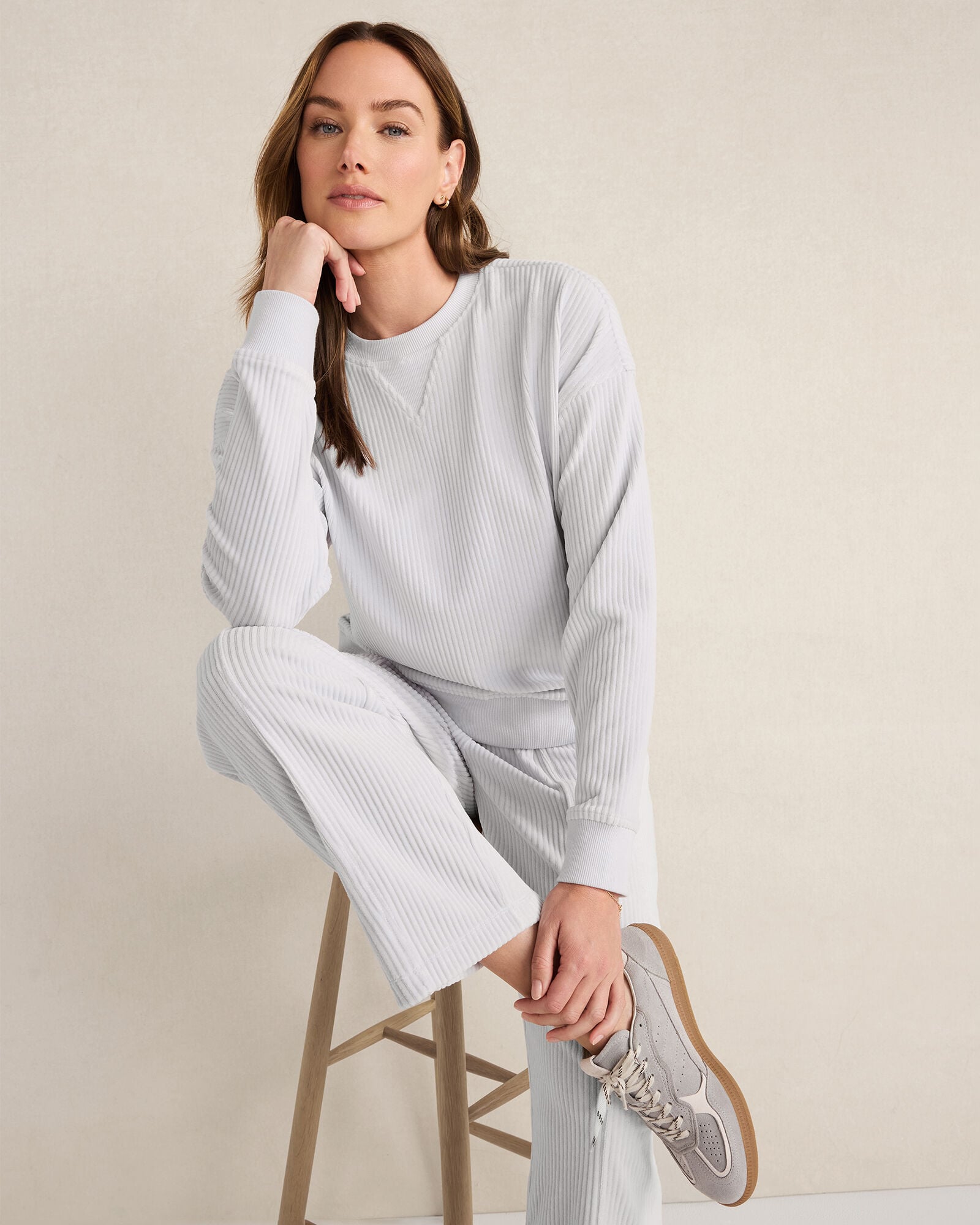 CHANTRELLE|GLACIER FROST|RAINFALL CORDED VELOUR CREWNECK PULLOVER | Talbots outlet