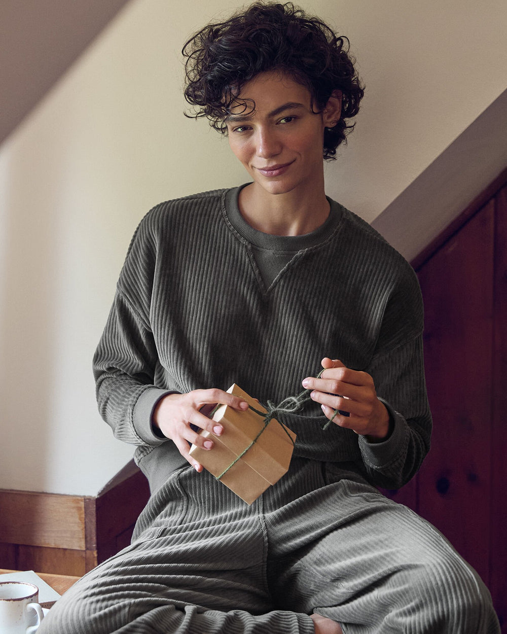 CHANTRELLE|GLACIER FROST|RAINFALL CORDED VELOUR CREWNECK PULLOVER | Talbots outlet
