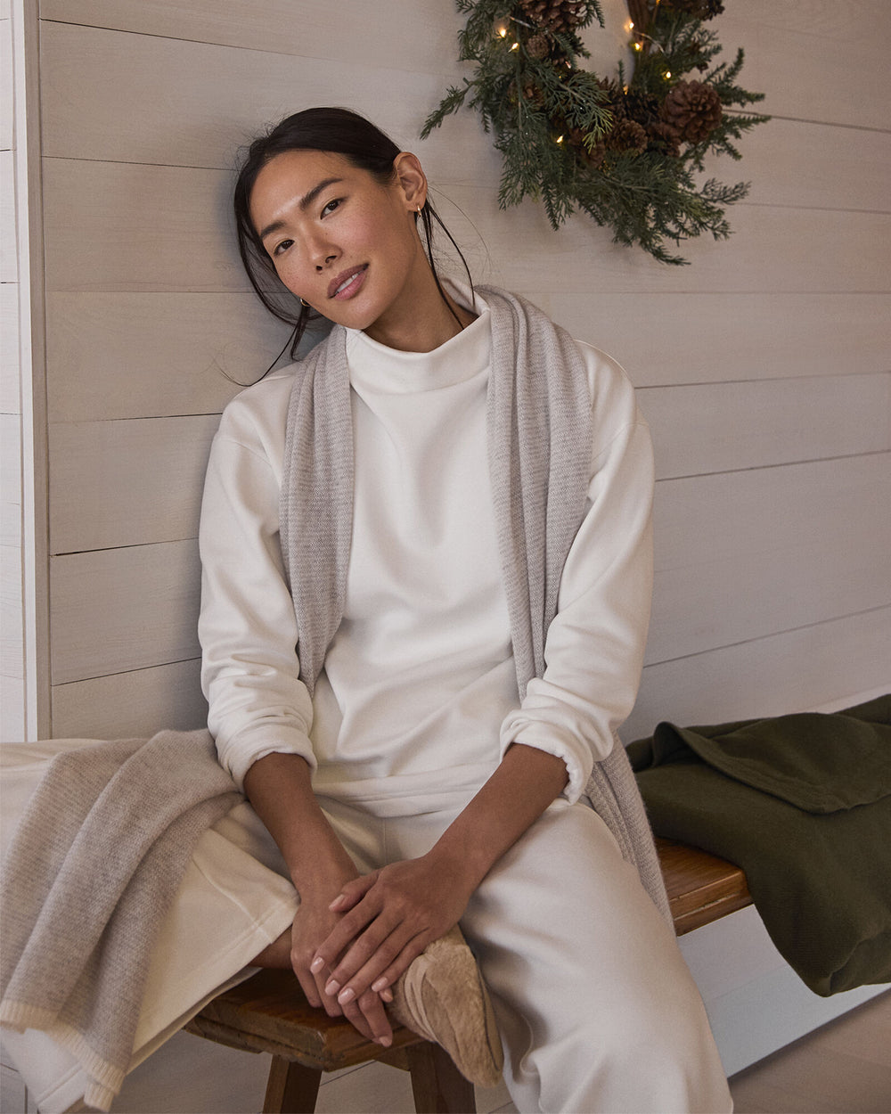 IVORY|NORTH SEA|OYSTER SHELL SOFT-BRUSHED FLEECE FUNNEL NECK PULLOVER | Talbots for sale