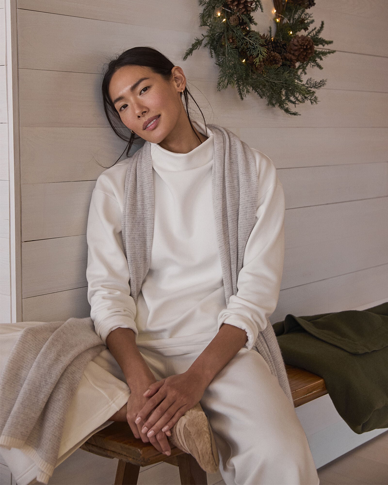 IVORY|NORTH SEA|OYSTER SHELL SOFT-BRUSHED FLEECE FUNNEL NECK PULLOVER | Talbots sale