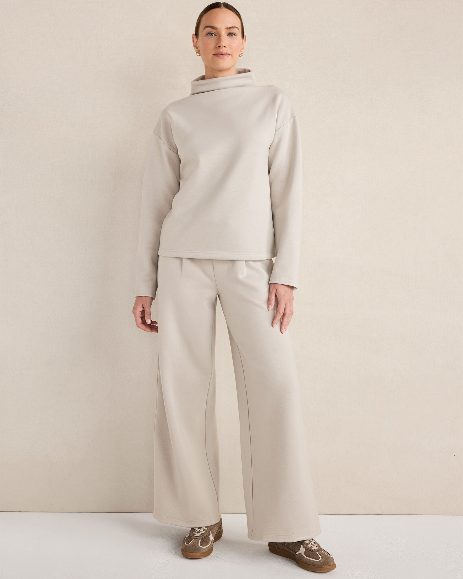 IVORY|NORTH SEA|OYSTER SHELL SOFT-BRUSHED FLEECE FUNNEL NECK PULLOVER | Talbots for sale