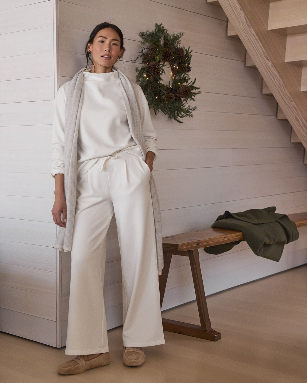 IVORY|NORTH SEA|OYSTER SHELL SOFT-BRUSHED FLEECE FUNNEL NECK PULLOVER | Talbots sale