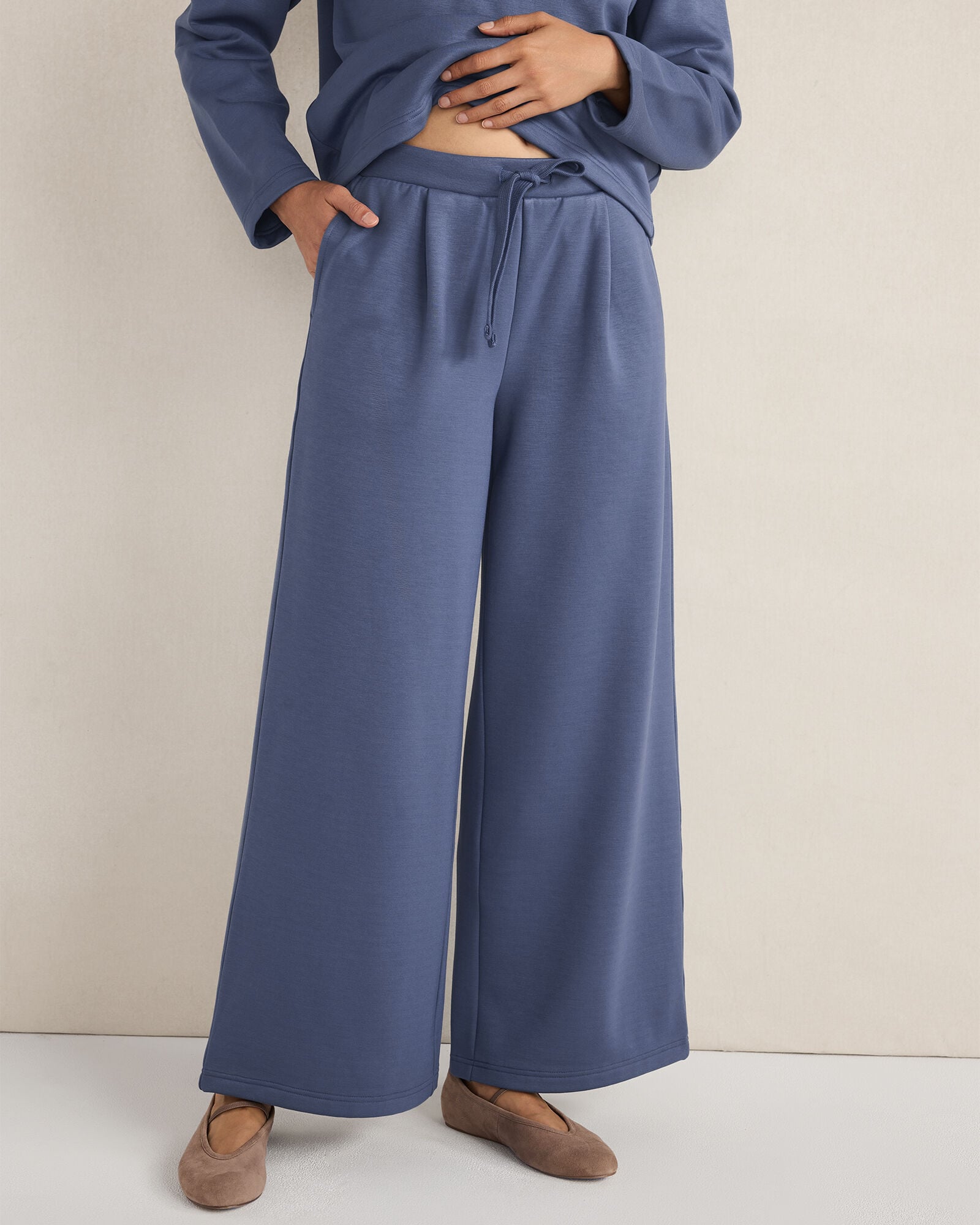 IVORY|NORTH SEA|OYSTER SHELL SOFT-BRUSHED FLEECE WIDE LEG PANTS | Talbots online