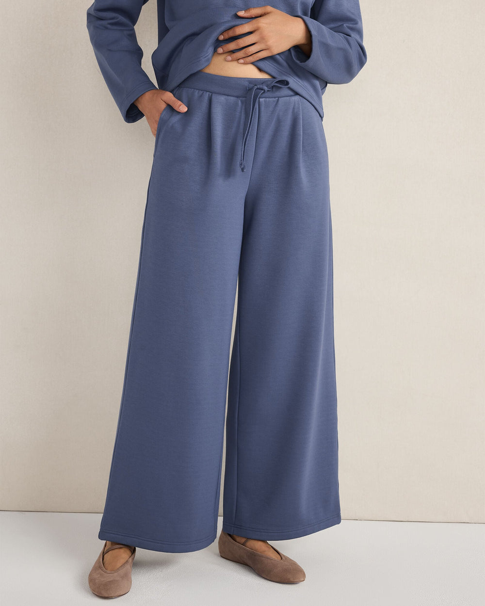 IVORY|NORTH SEA|OYSTER SHELL SOFT-BRUSHED FLEECE WIDE LEG PANTS | Talbots online