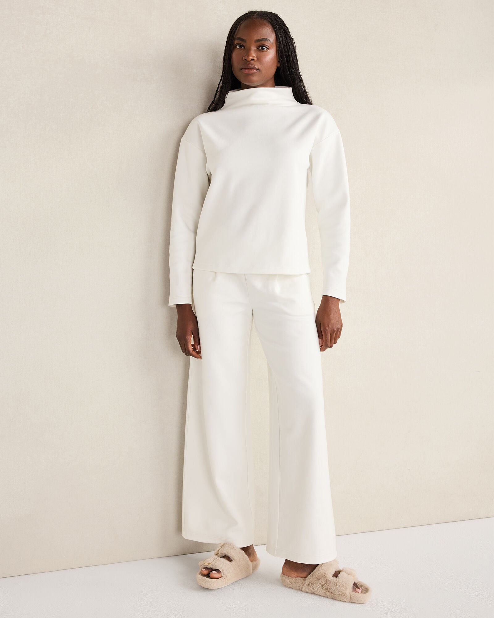 IVORY|NORTH SEA|OYSTER SHELL SOFT-BRUSHED FLEECE WIDE LEG PANTS | Talbots online