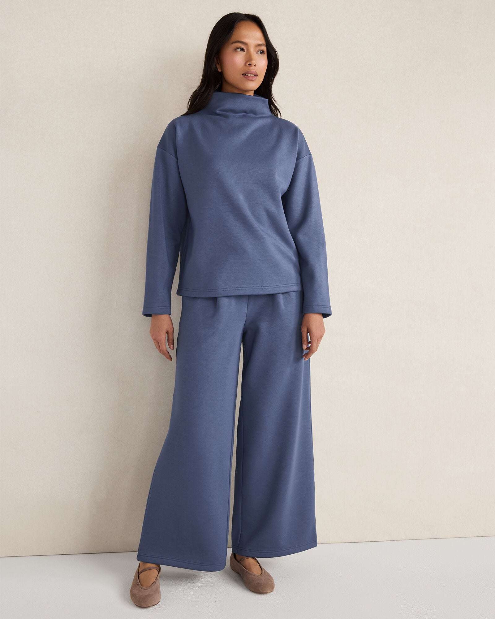IVORY|NORTH SEA|OYSTER SHELL SOFT-BRUSHED FLEECE WIDE LEG PANTS | Talbots online