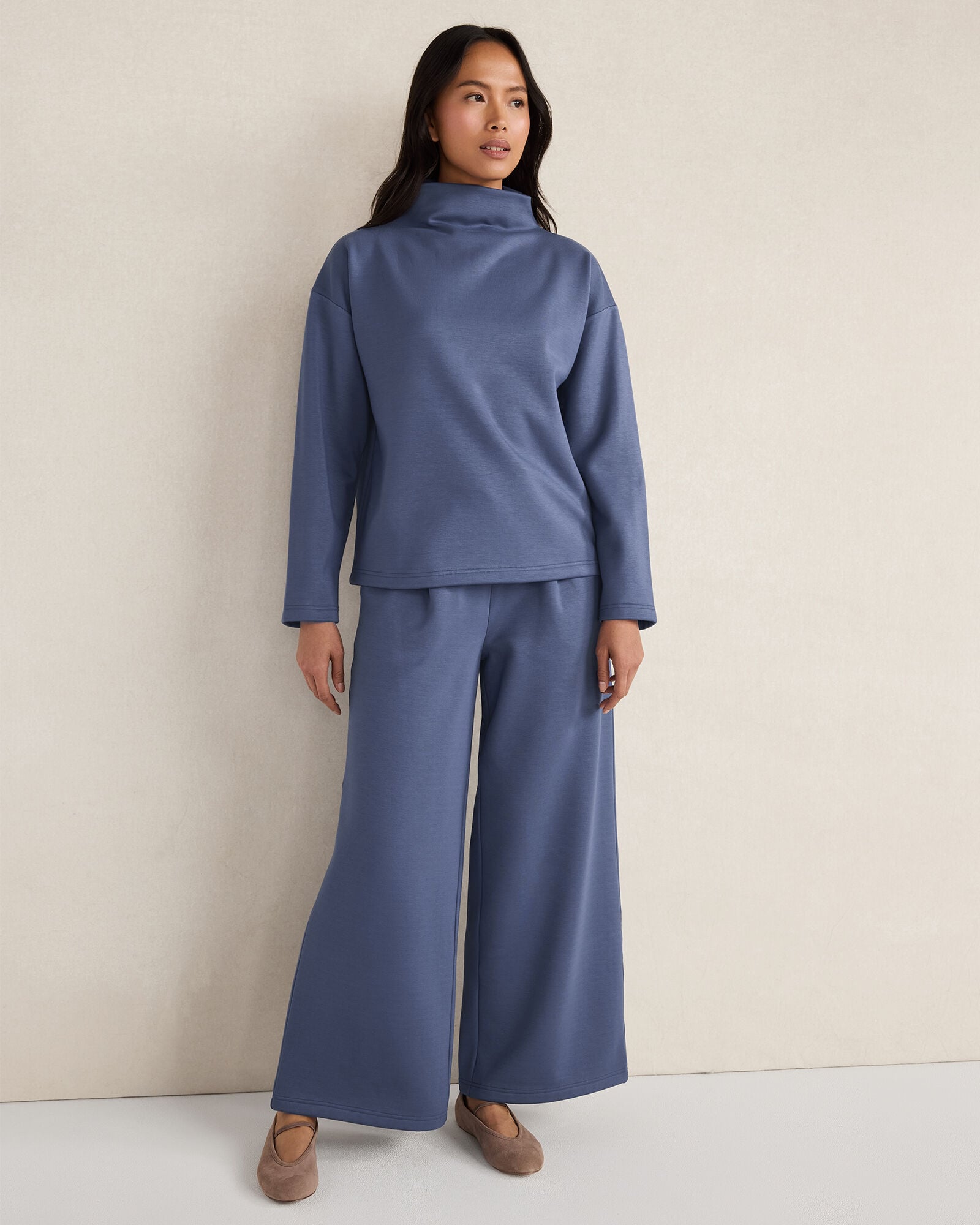IVORY|NORTH SEA|OYSTER SHELL SOFT-BRUSHED FLEECE WIDE LEG PANTS | Talbots for sale