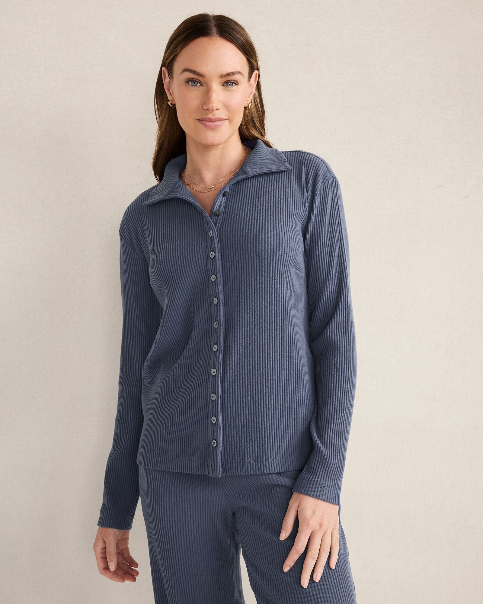 NIGHTENGALE|NORTH SEA OTTOMAN RIB BUTTON-FRONT TOP | Talbots outlet