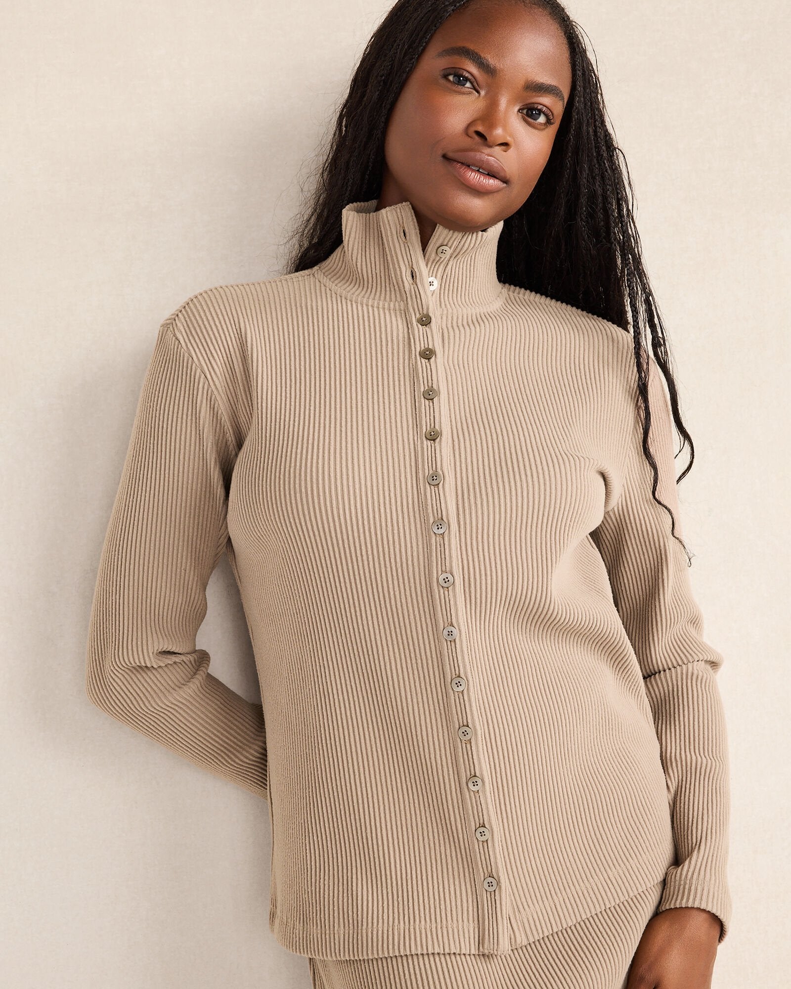 NIGHTENGALE|NORTH SEA OTTOMAN RIB BUTTON-FRONT TOP | Talbots discount