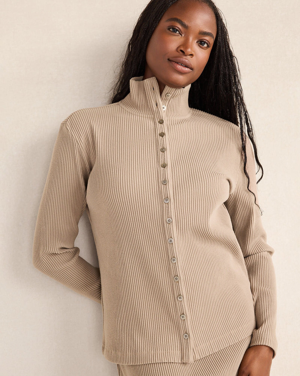 NIGHTENGALE|NORTH SEA OTTOMAN RIB BUTTON-FRONT TOP | Talbots discount