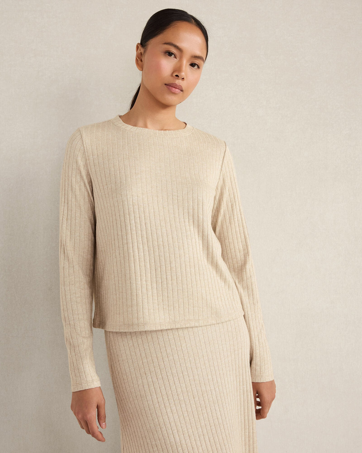 CHAMPAGNE HTHR METALLIC LUREX RIB KNIT TOP | Talbots near me
