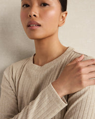 CHAMPAGNE HTHR METALLIC LUREX RIB KNIT TOP | Talbots near me