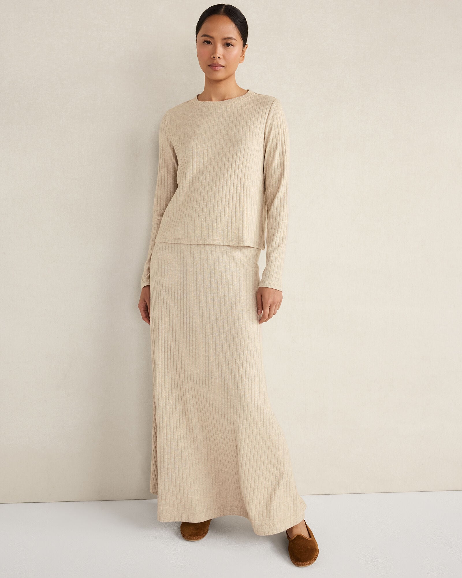 CHAMPAGNE HTHR METALLIC LUREX RIB KNIT MAXI SKIRT | Talbots near me
