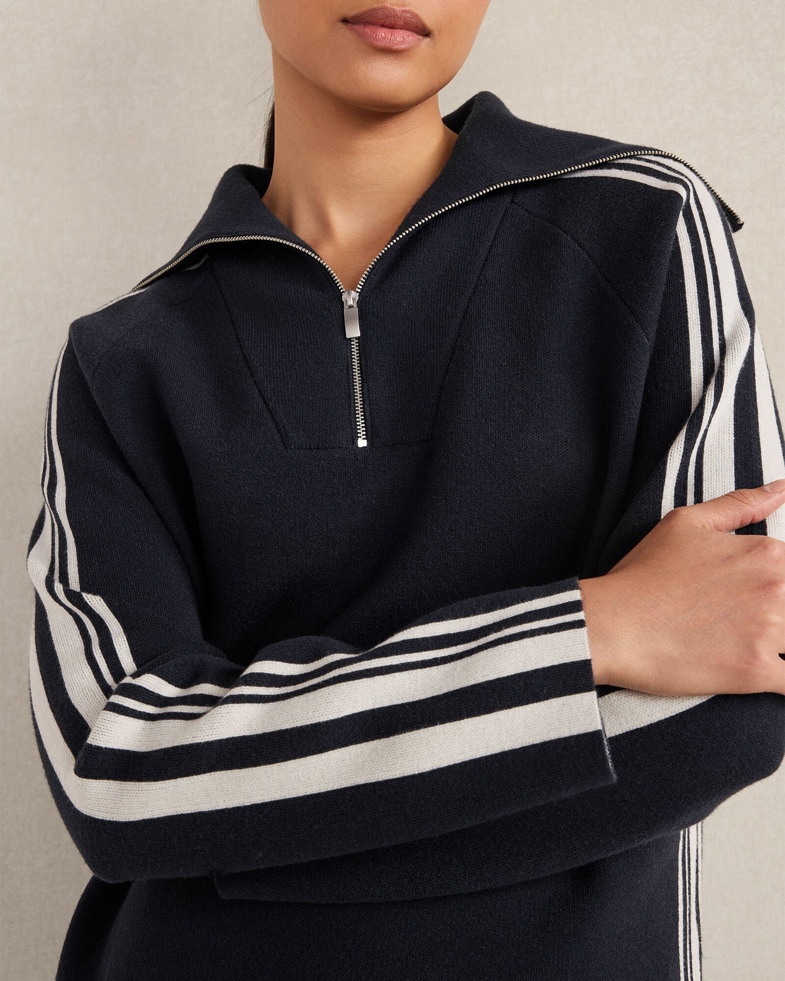 NIGHTFALL/FULL MOON SPORTY STRIPE HALF-ZIP PULLOVER | Talbots US