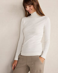 FROST HTHR|IVORY|OYSTER SHELL HTHR ORGANIC COTTON MOCKNECK LONG SLEEVE TEE | Talbots outlet