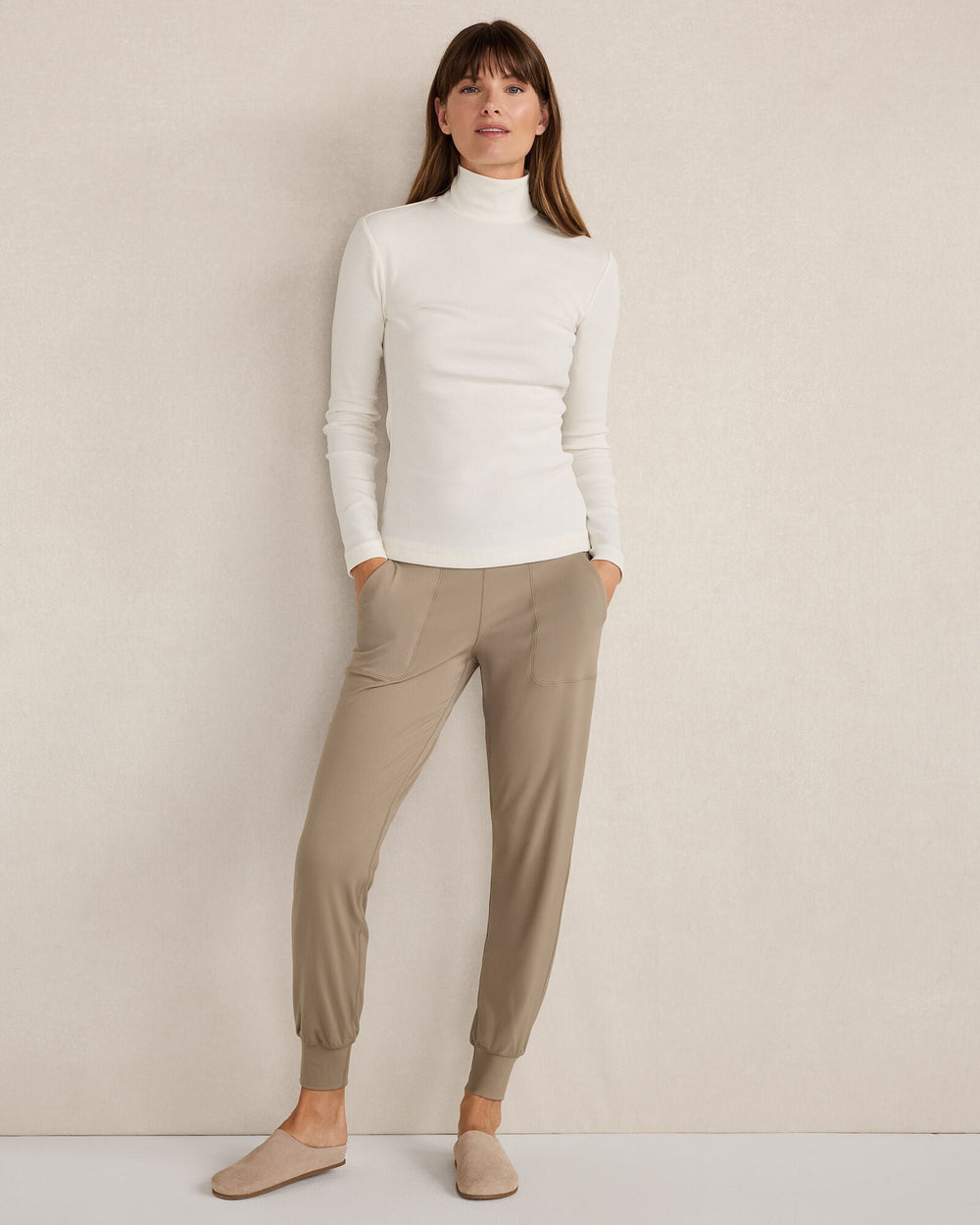 FROST HTHR|IVORY|OYSTER SHELL HTHR ORGANIC COTTON MOCKNECK LONG SLEEVE TEE | Talbots outlet