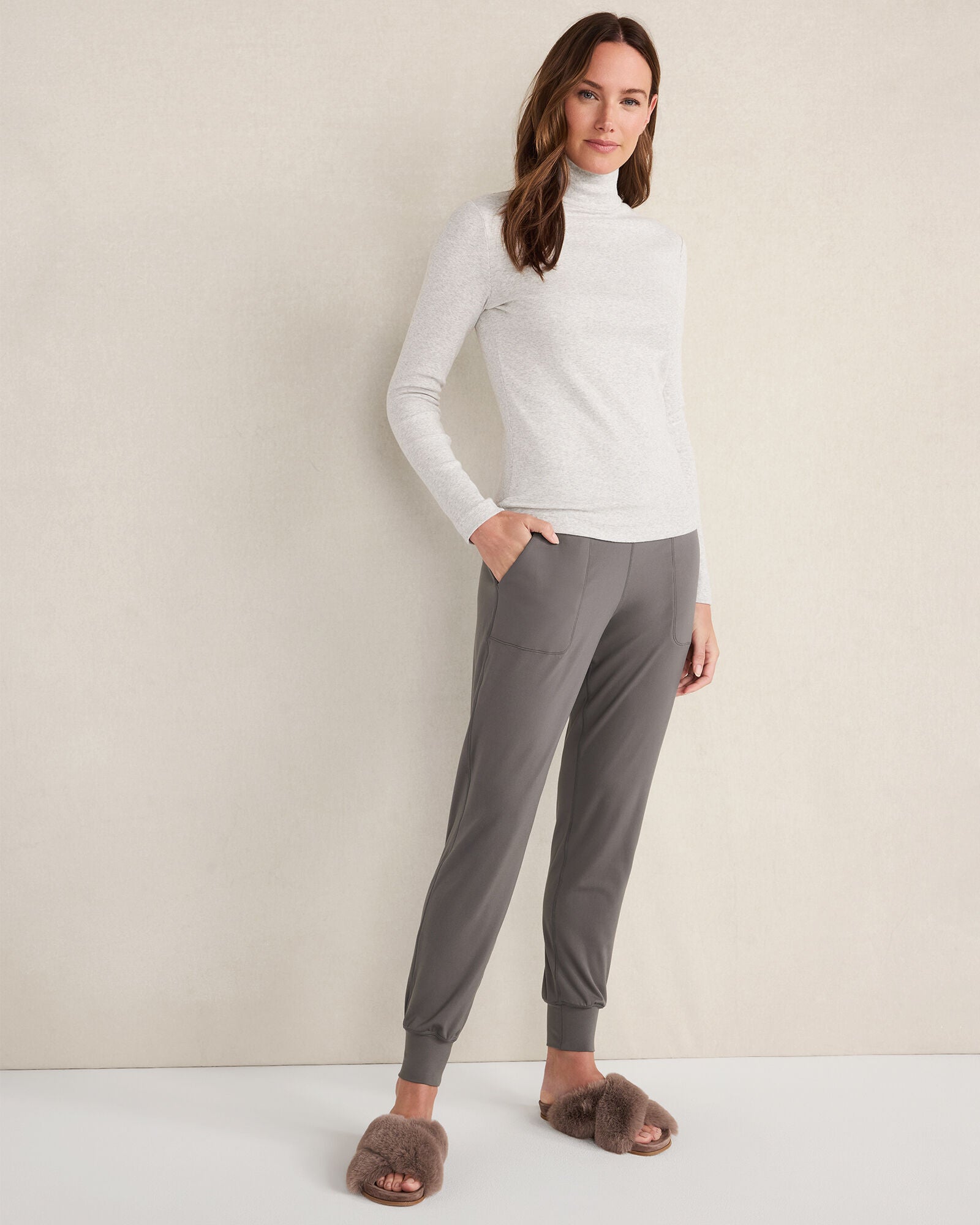 FROST HTHR|IVORY|OYSTER SHELL HTHR ORGANIC COTTON MOCKNECK LONG SLEEVE TEE | Talbots for sale