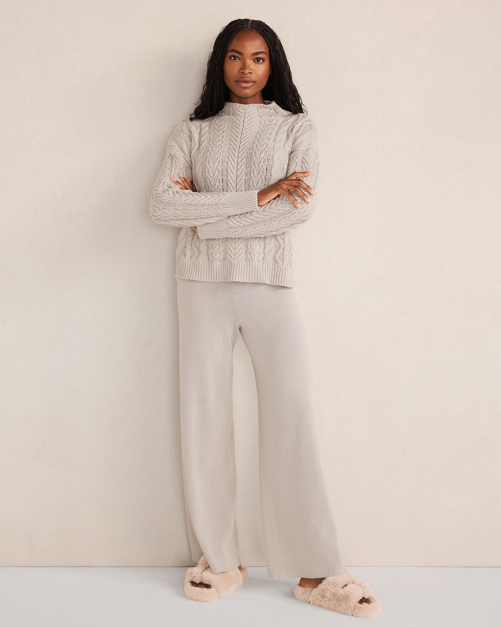 OYSTER SHELL|HUNTER ORGANIC COTTON CABLE MOCKNECK SWEATER | Talbots for sale