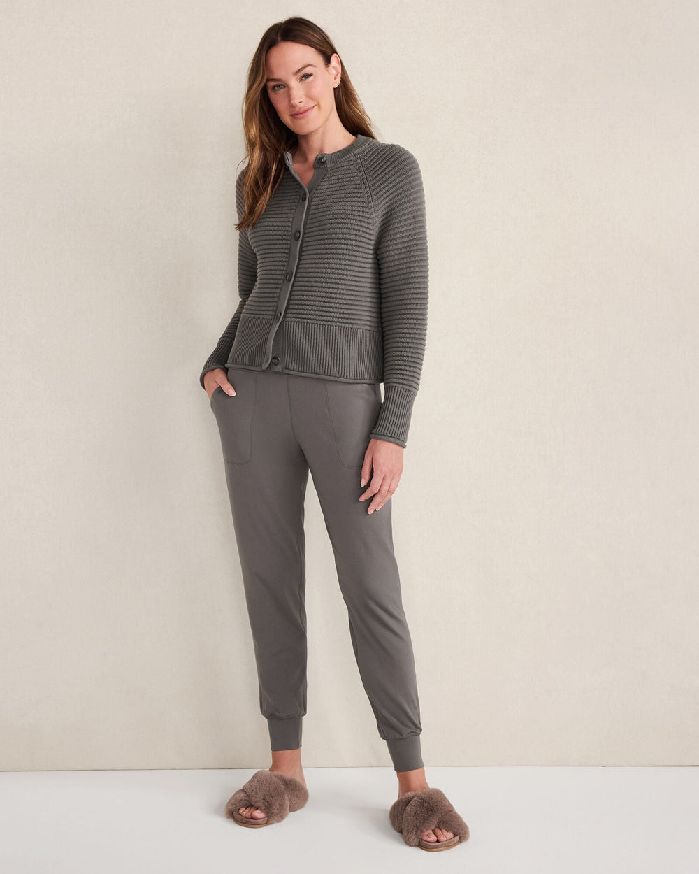 RAINFALL|SEA MIST ORGANIC COTTON HORIZONTAL STITCH CARDIGAN | Talbots sale