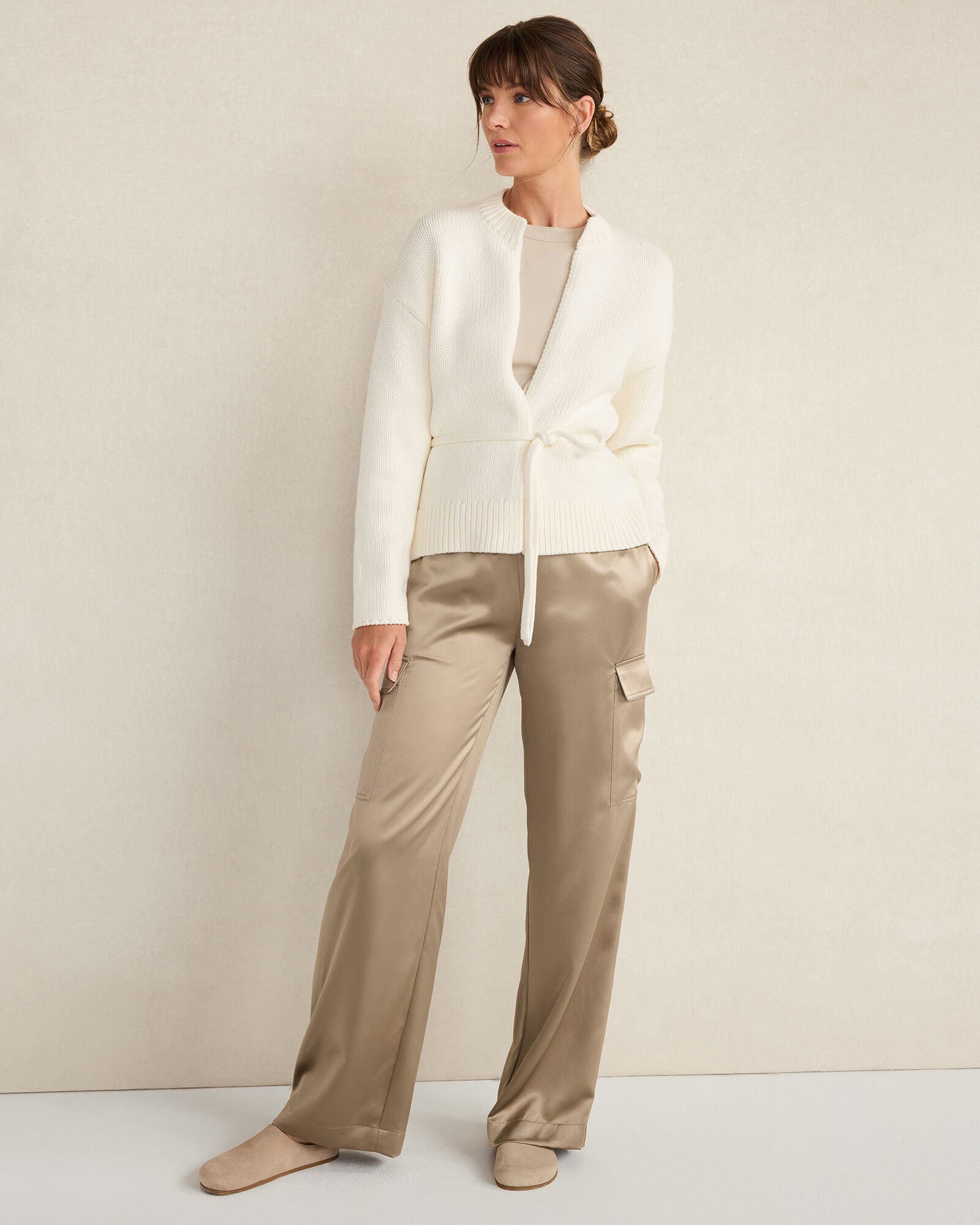 IVORY|NORTH SEA|OYSTER SHELL CHUNKY COTTON BLEND BELTED CARDIGAN | Talbots sale