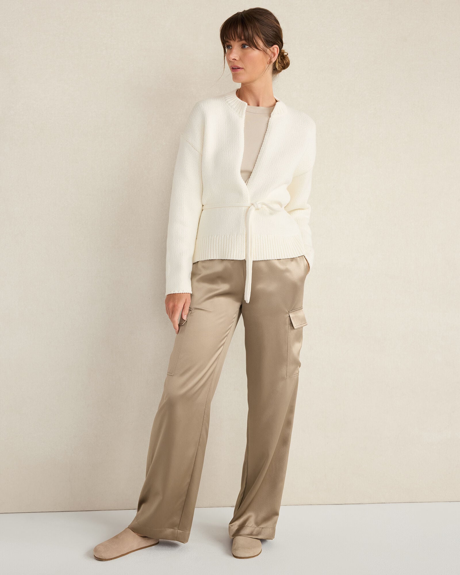 IVORY|NORTH SEA|OYSTER SHELL CHUNKY COTTON BLEND BELTED CARDIGAN | Talbots for sale