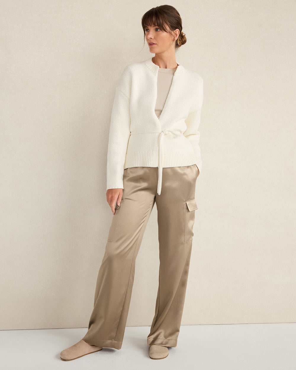 IVORY|NORTH SEA|OYSTER SHELL CHUNKY COTTON BLEND BELTED CARDIGAN | Talbots for sale