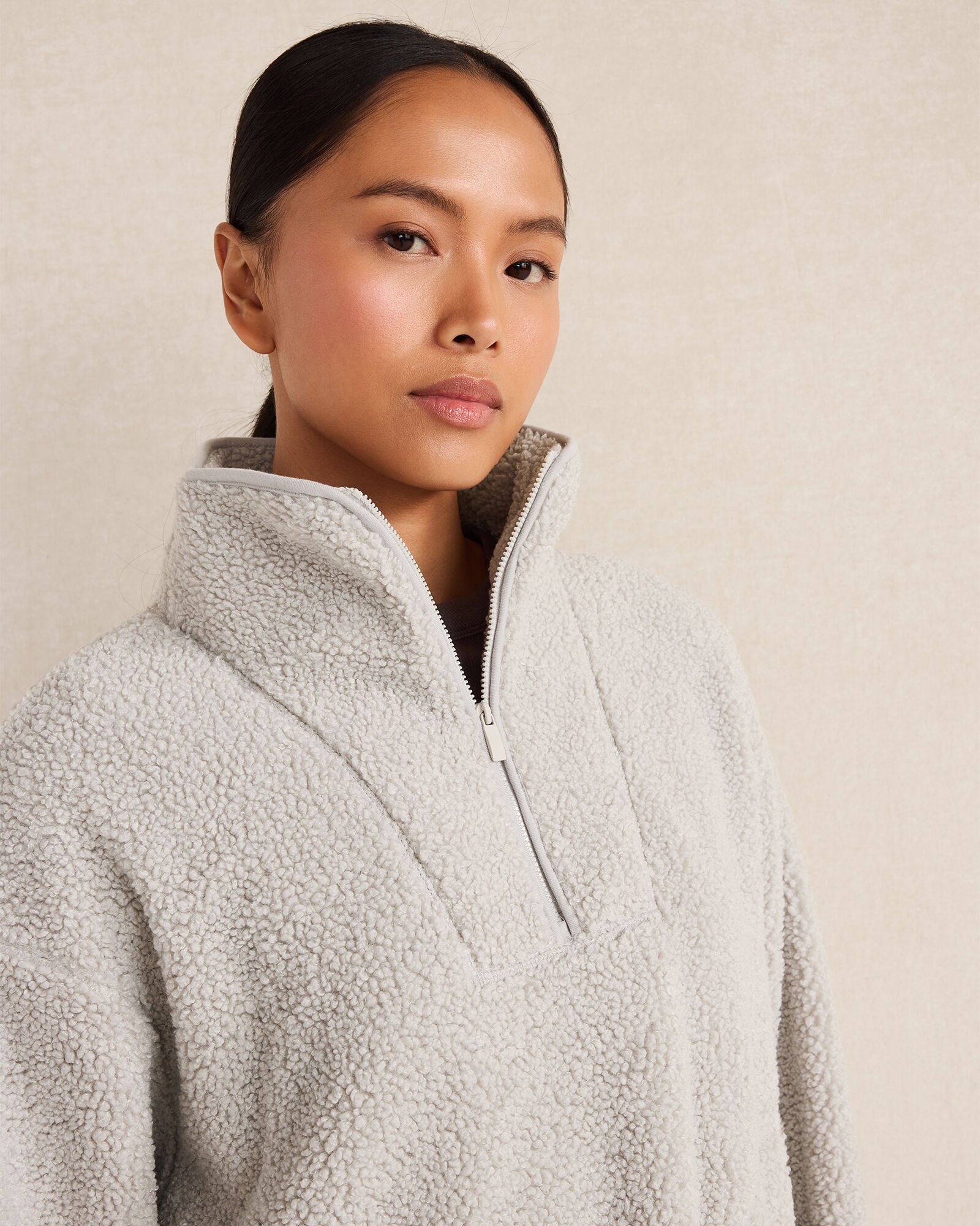 GREY MIST SHERPA HALF-ZIP MOCKNECK PULLOVER | Talbots for sale