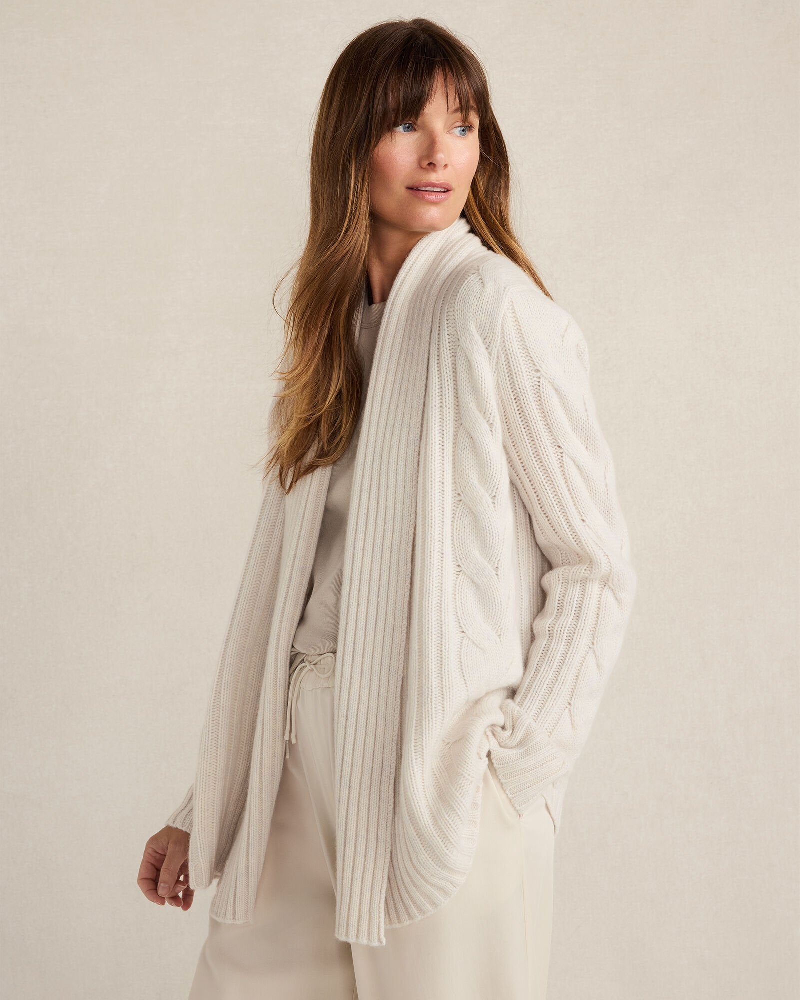 FULL MOON HTHR|SHORE CASHMERE CABLE OPEN FRONT CARDIGAN | Talbots sale