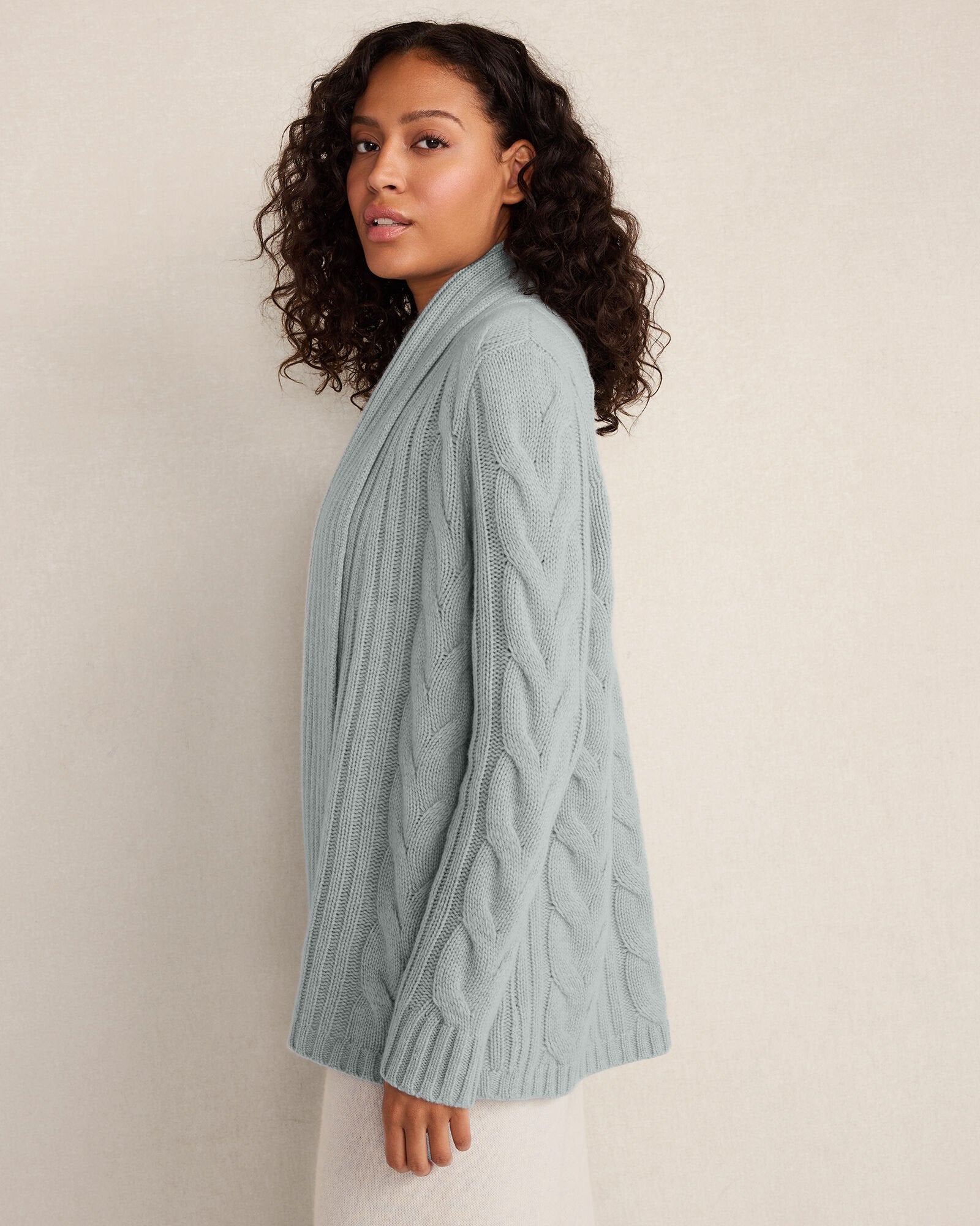 FULL MOON HTHR|SHORE CASHMERE CABLE OPEN FRONT CARDIGAN | Talbots sale