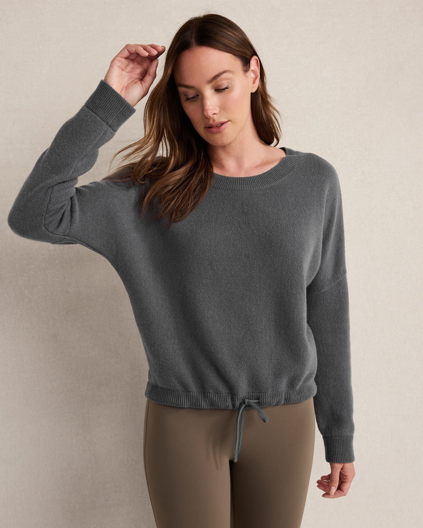 NIMBUS|STORM CLOUD CASHMERE TIE-FRONT CREWNECK SWEATER | Talbots for sale