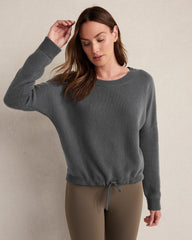 NIMBUS|STORM CLOUD CASHMERE TIE-FRONT CREWNECK SWEATER | Talbots US