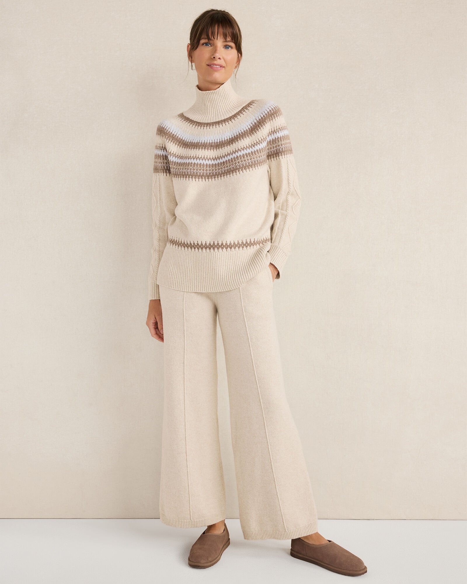 VAIL FAIRISLE CHANTRELLE ORGANIC COTTON BLEND FAIR ISLE CABLE MOCKNECK SWEATER | Talbots sale