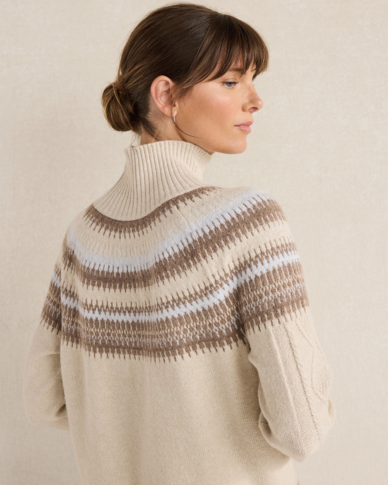 VAIL FAIRISLE CHANTRELLE ORGANIC COTTON BLEND FAIR ISLE CABLE MOCKNECK SWEATER | Talbots sale
