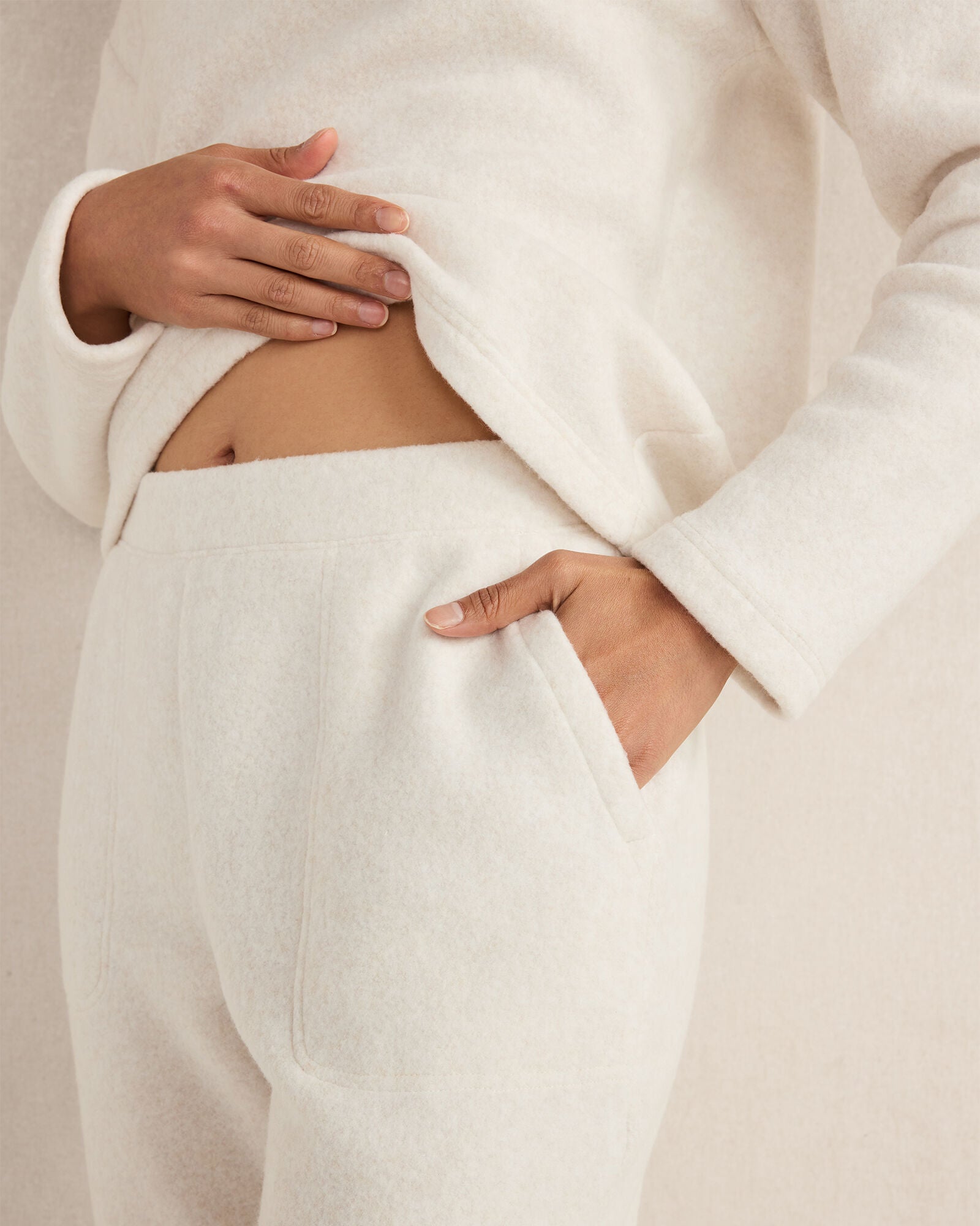 CAFE LATTE HEATHER|GLACIER FROST COMFORT FLEECE TAPERED PANTS | Talbots sale