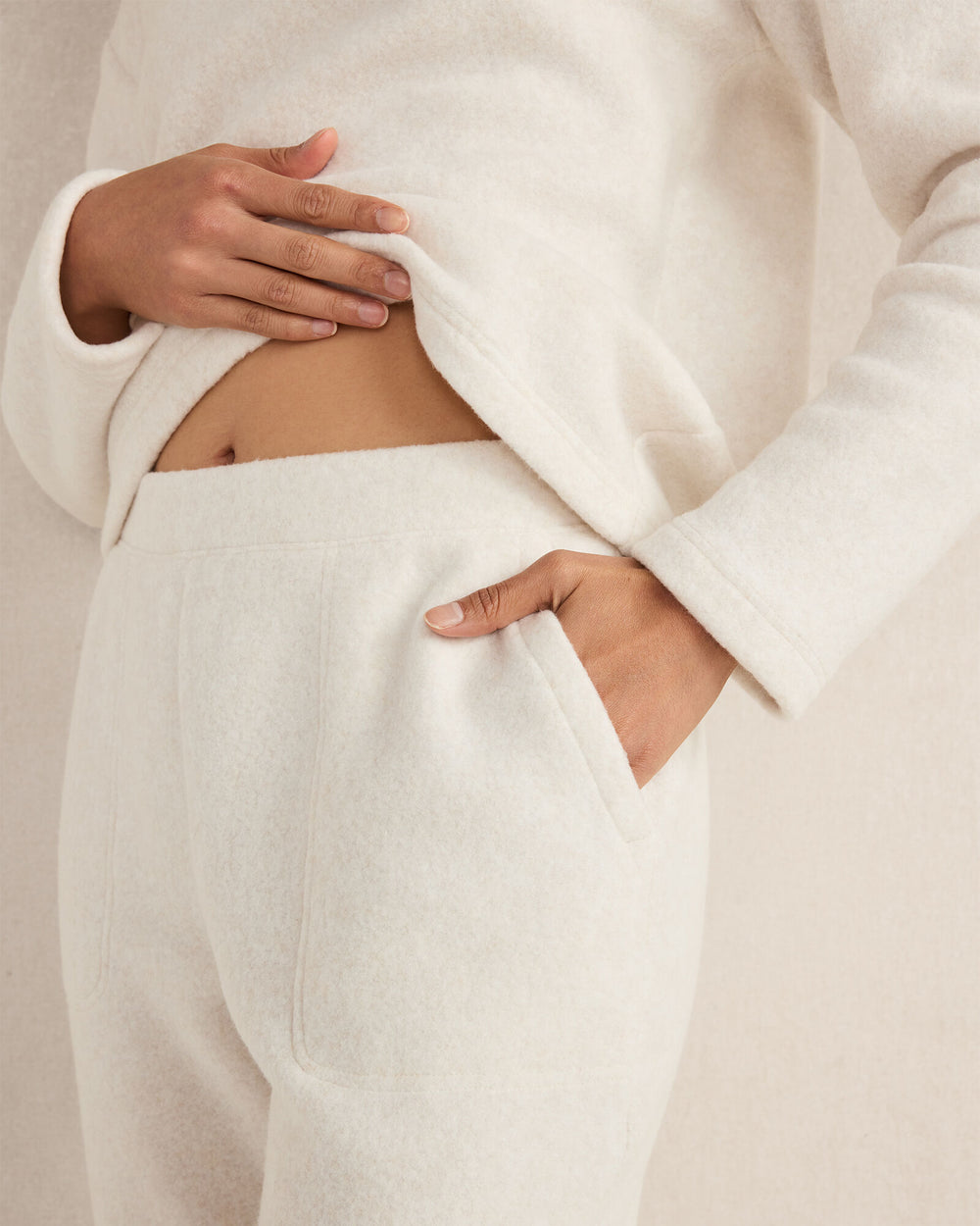 CAFE LATTE HEATHER|GLACIER FROST COMFORT FLEECE TAPERED PANTS | Talbots sale