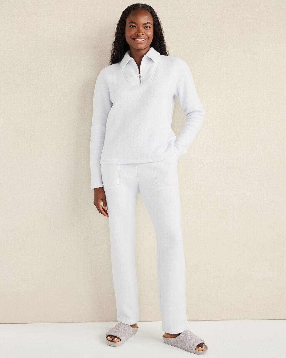 CAFE LATTE HEATHER|GLACIER FROST COMFORT FLEECE TAPERED PANTS | Talbots discount