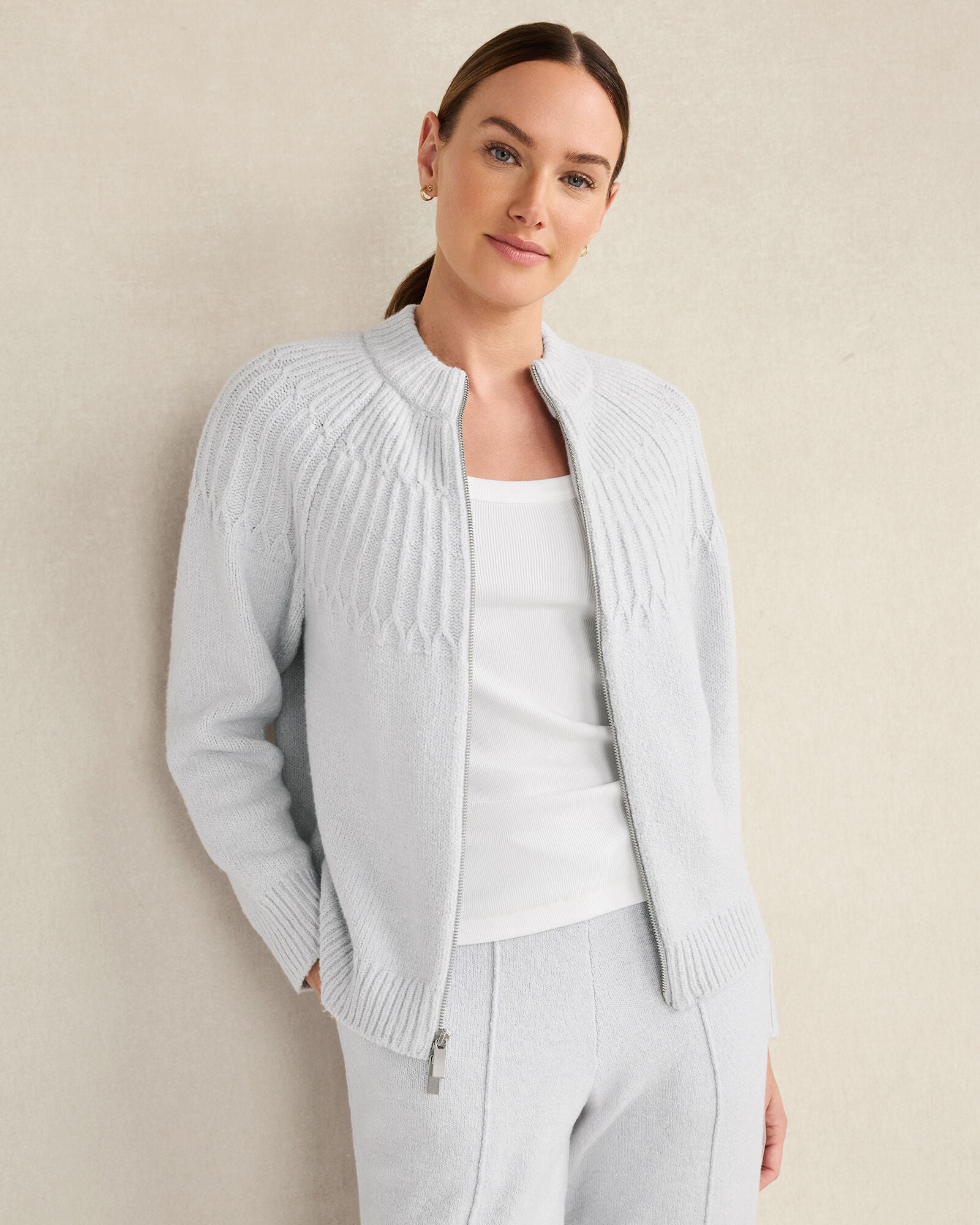 GLACIER FROST ORGANIC COTTON BLEND FAIR ISLE STITCH BOMBER | Talbots near me