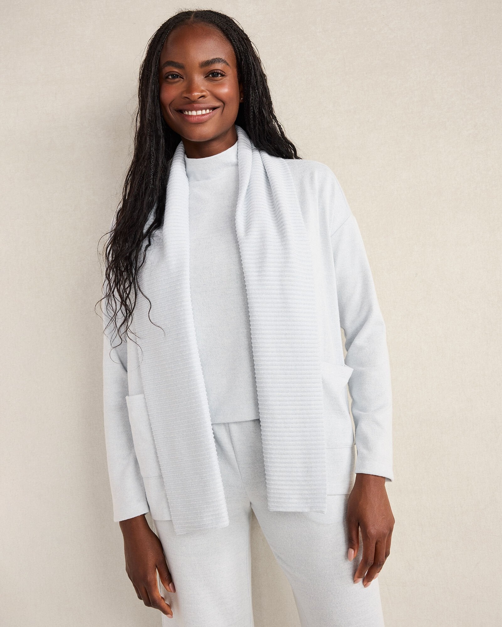 GLACIER FROST|LIGHT GREY HEATHER COZY KNIT OPEN FRONT CARDIGAN | Talbots US