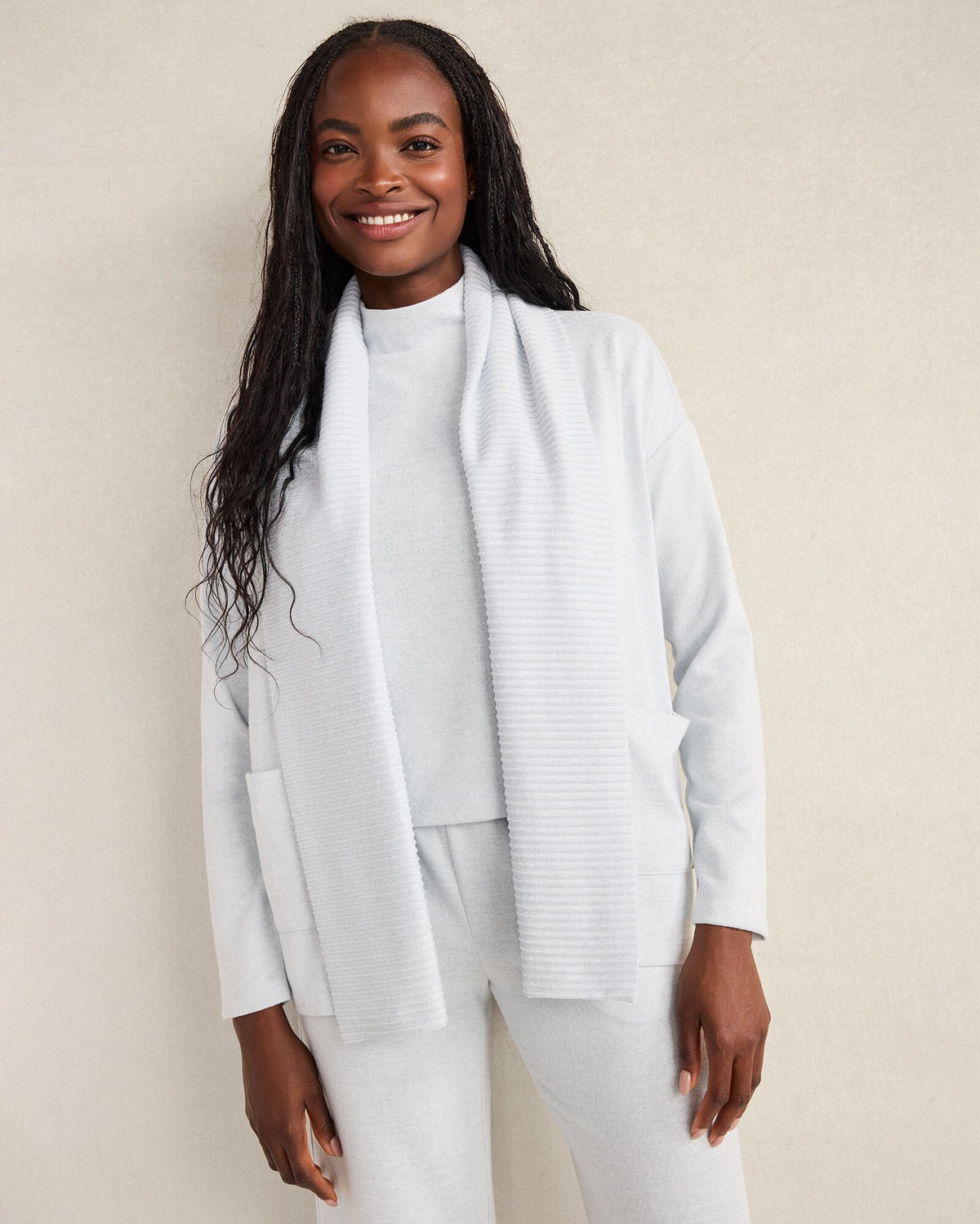 GLACIER FROST|LIGHT GREY HEATHER COZY KNIT OPEN FRONT CARDIGAN | Talbots US