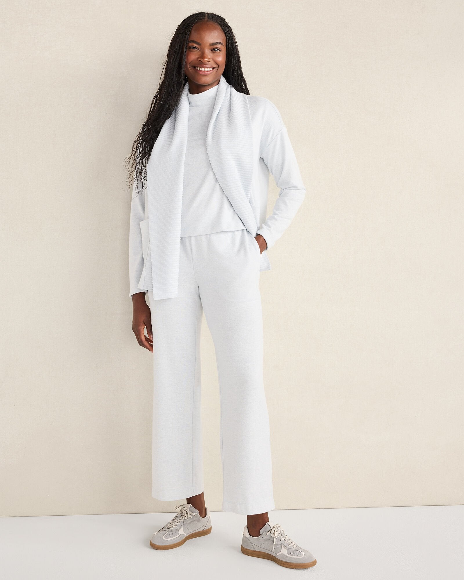 GLACIER FROST|LIGHT GREY HEATHER COZY KNIT OPEN FRONT CARDIGAN | Talbots US