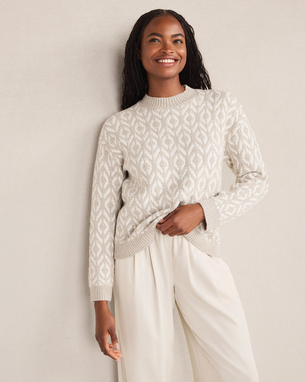 SEED DIAMONDS LIGHT ASH ORGANIC COTTON BLEND DIAMOND STITCH SWEATER | Talbots on sale