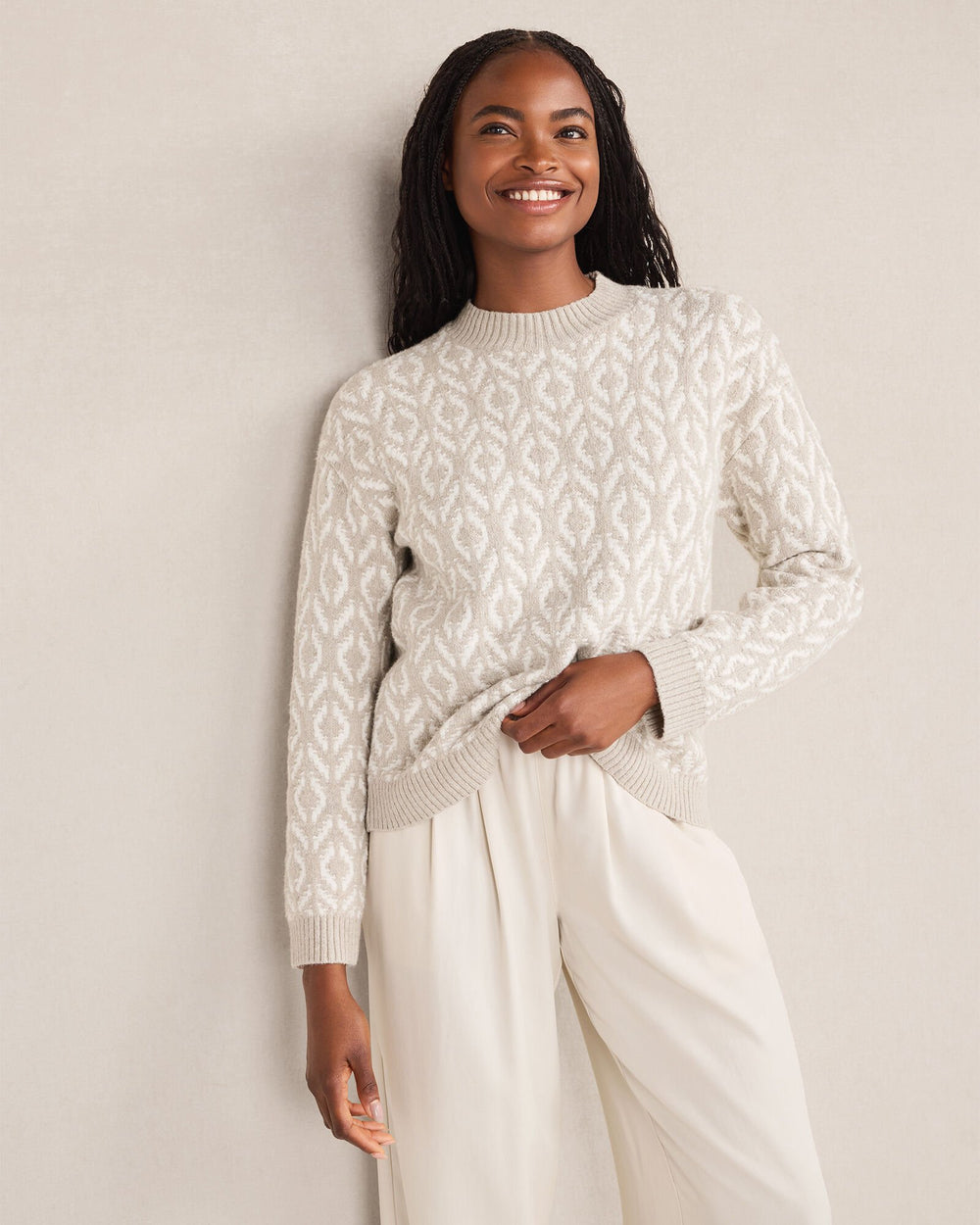 SEED DIAMONDS LIGHT ASH ORGANIC COTTON BLEND DIAMOND STITCH SWEATER | Talbots on sale