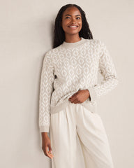 SEED DIAMONDS LIGHT ASH ORGANIC COTTON BLEND DIAMOND STITCH SWEATER | Talbots on sale