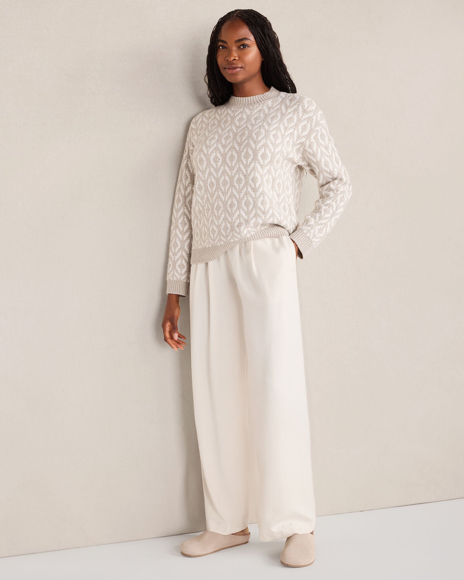 SEED DIAMONDS LIGHT ASH ORGANIC COTTON BLEND DIAMOND STITCH SWEATER | Talbots on sale