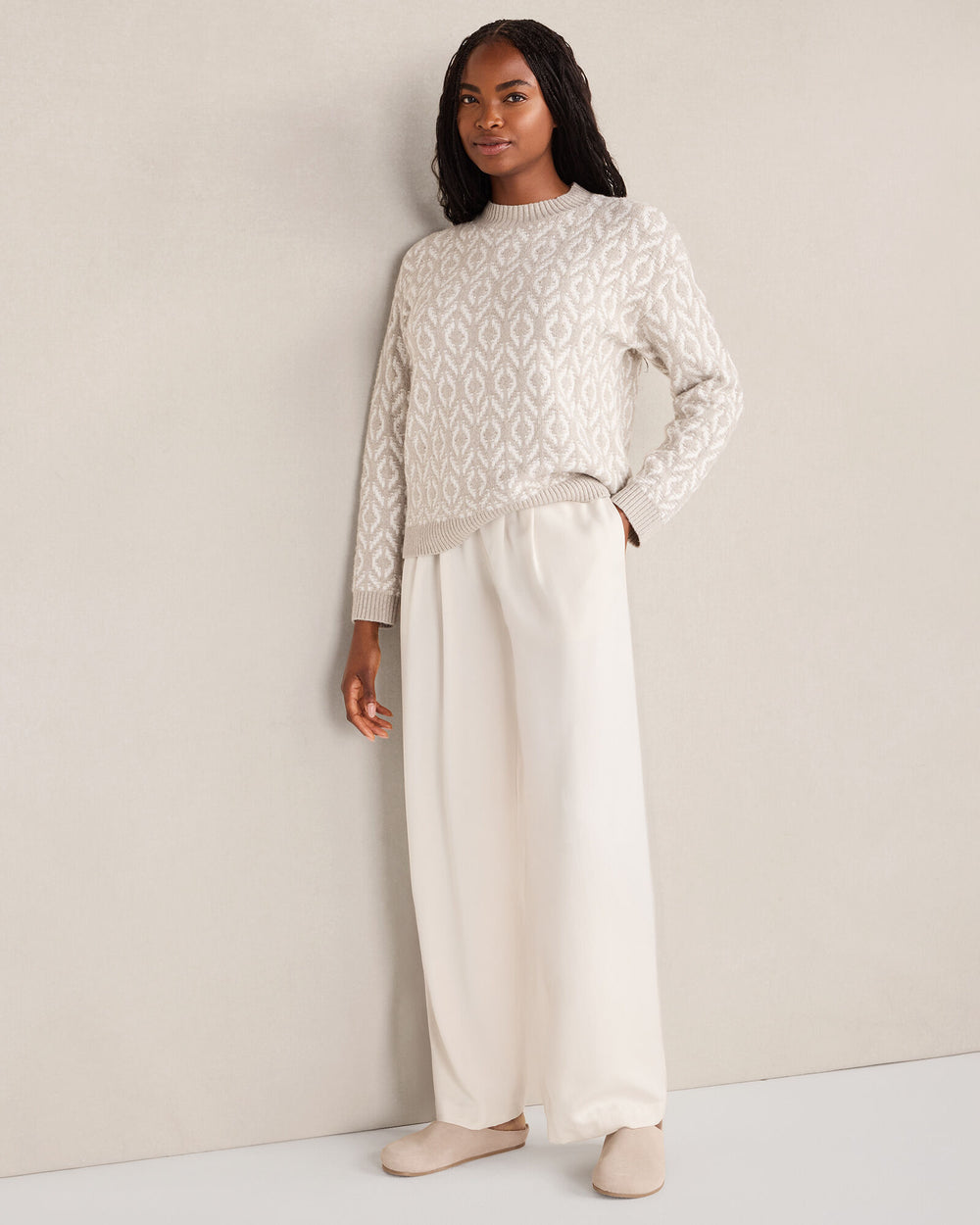 SEED DIAMONDS LIGHT ASH ORGANIC COTTON BLEND DIAMOND STITCH SWEATER | Talbots on sale