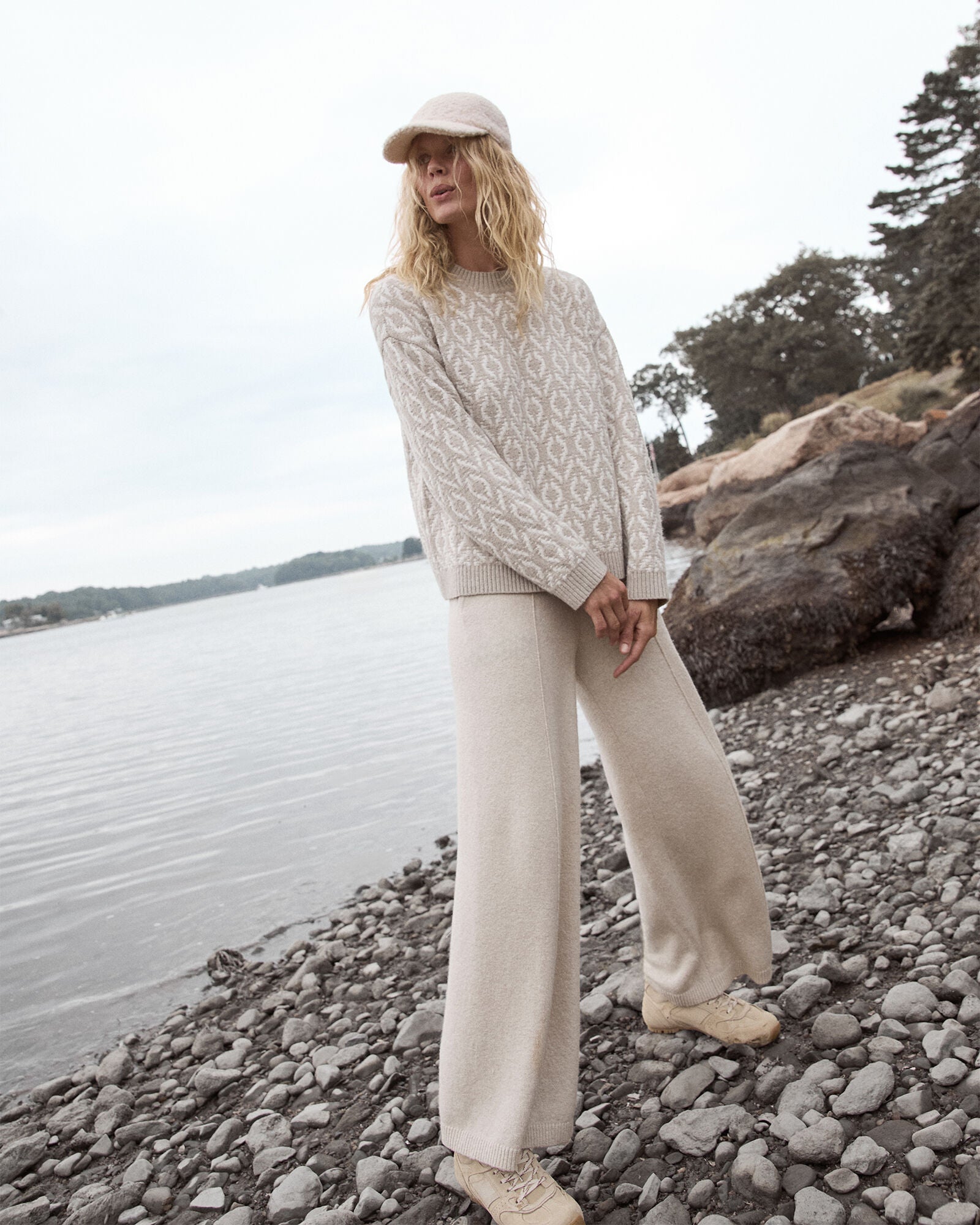 SEED DIAMONDS LIGHT ASH ORGANIC COTTON BLEND DIAMOND STITCH SWEATER | Talbots on sale